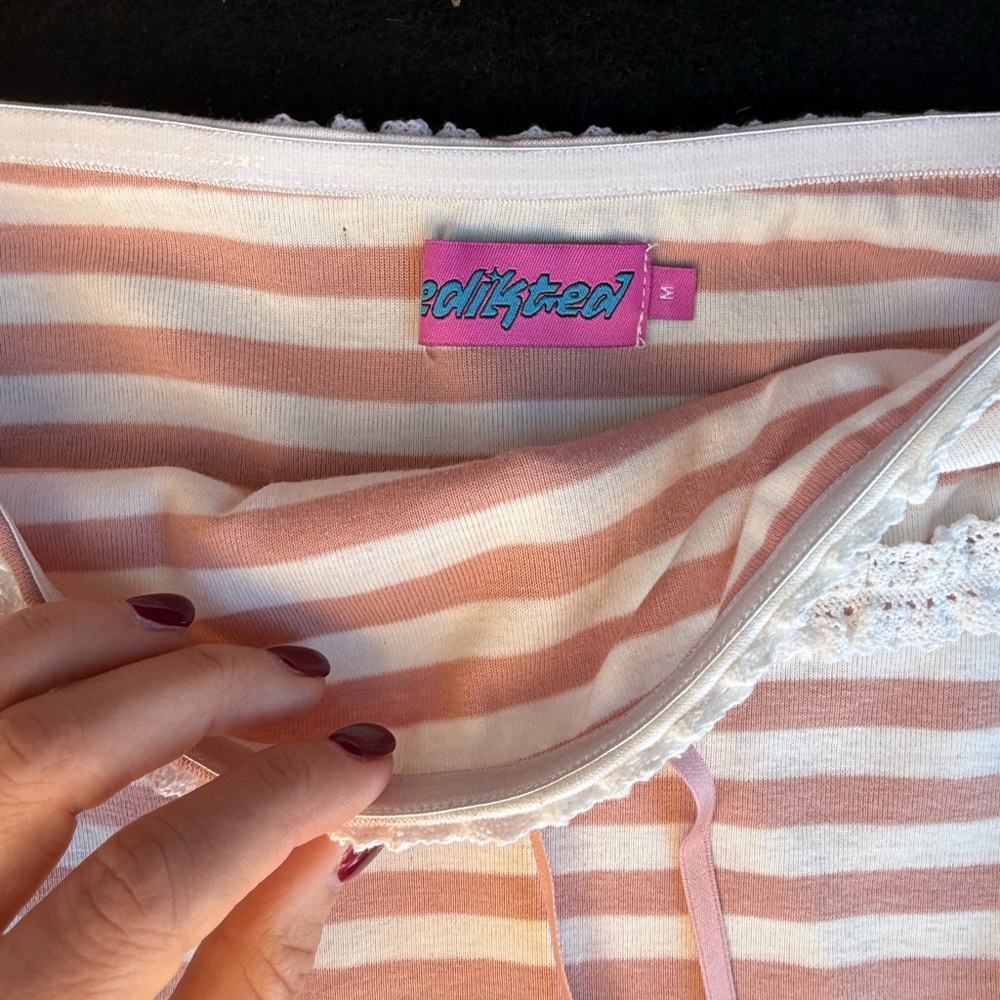 Edikted Lexi Ribbed blush and white Tube‎ Top - Picture 2 of 3
